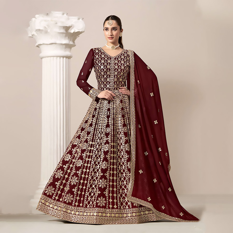 Maroon Georgette Designer Suit